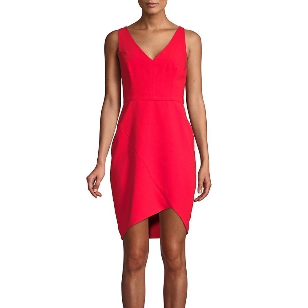 BCBGMAXAZRIA Red Double V Asymmetrical Mini Dress Size 8